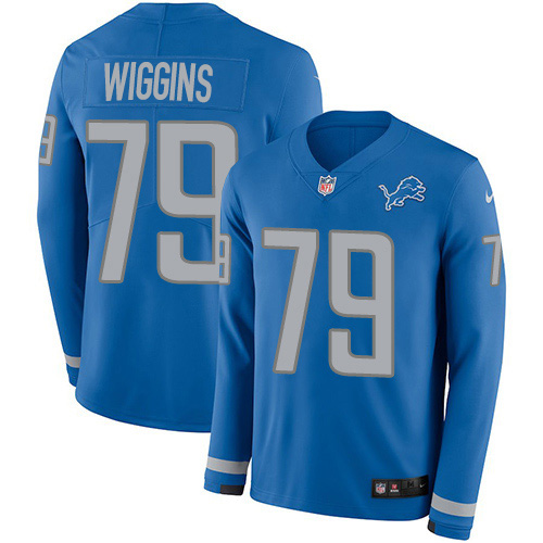Nike Lions #79 Kenny Wiggins Blue Team Color Youth Stitched NFL Limited Therma Long Sleeve Jersey
